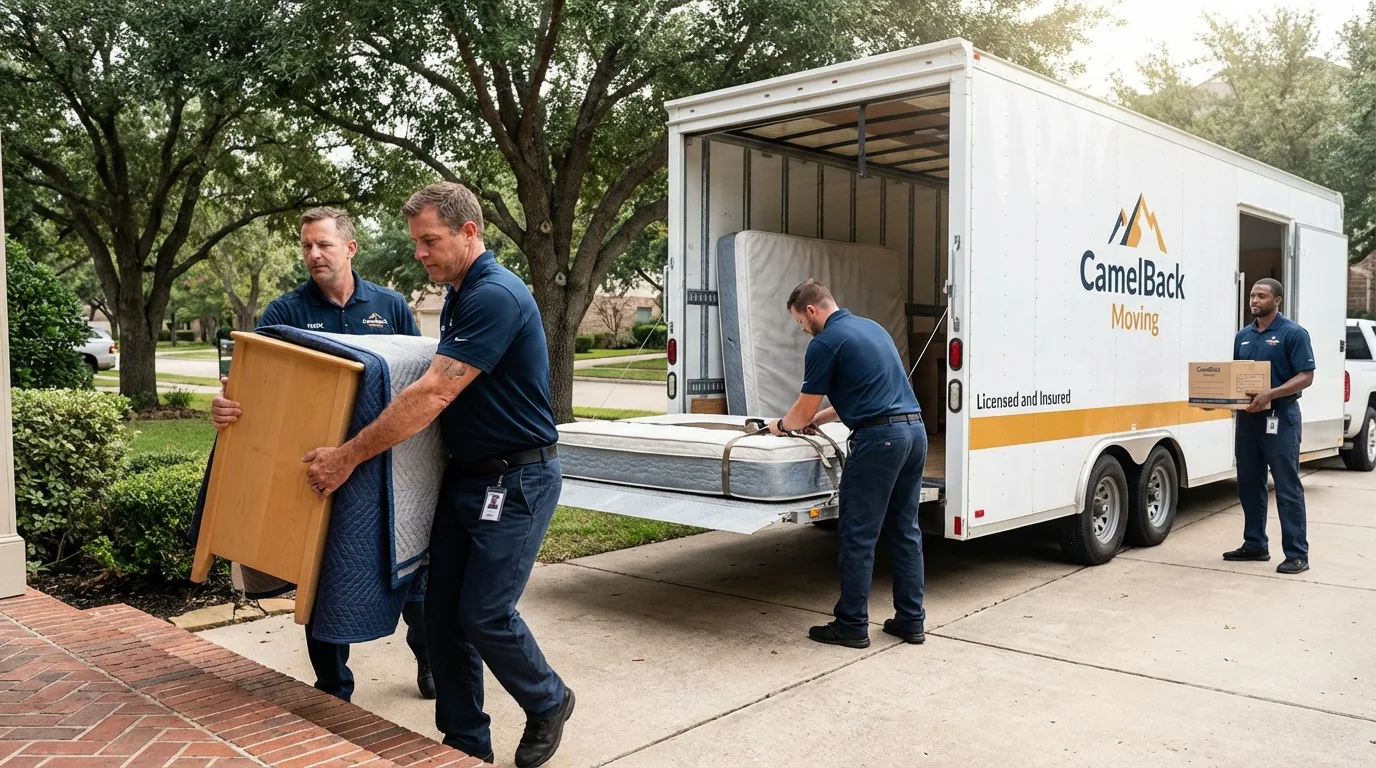 Crew loading residential truck for cross-state move from Courtland, VA
